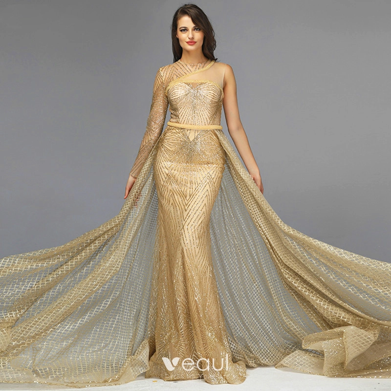 Gold Luxury Beaded Evening Dress V-neck Formal Charming Prom Dress, BS –  luladress
