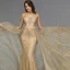 High End Gold Durchsichtige Roter Teppich Abendkleider 2020 Meerjungfrau One-Shoulder Lange Ärmel Pailletten Glanz Organza Stoffgürtel Sweep / Pinsel Zug Rüschen Festliche Kleider