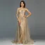 High End Gold Durchsichtige Roter Teppich Abendkleider 2020 Meerjungfrau One-Shoulder Lange Ärmel Pailletten Glanz Organza Stoffgürtel Sweep / Pinsel Zug Rüschen Festliche Kleider