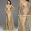 High End Gold Durchsichtige Roter Teppich Abendkleider 2020 Meerjungfrau One-Shoulder Lange Ärmel Pailletten Glanz Organza Stoffgürtel Sweep / Pinsel Zug Rüschen Festliche Kleider