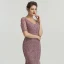 High-end Purple Organza See-through Evening Dresses  2020 Trumpet / Mermaid V-Neck Short Sleeve Handmade  Beading Feather Sweep Train Ruffle Formal Dresses