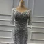 High-end Purple Organza See-through Evening Dresses  2020 Trumpet / Mermaid V-Neck Short Sleeve Handmade  Beading Feather Sweep Train Ruffle Formal Dresses