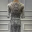 High-end Purple Organza See-through Evening Dresses  2020 Trumpet / Mermaid V-Neck Short Sleeve Handmade  Beading Feather Sweep Train Ruffle Formal Dresses