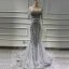 High-end Purple Organza See-through Evening Dresses  2020 Trumpet / Mermaid V-Neck Short Sleeve Handmade  Beading Feather Sweep Train Ruffle Formal Dresses