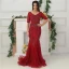 High-end Purple Organza See-through Evening Dresses  2020 Trumpet / Mermaid V-Neck Short Sleeve Handmade  Beading Feather Sweep Train Ruffle Formal Dresses