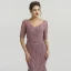 High-end Purple Organza See-through Evening Dresses  2020 Trumpet / Mermaid V-Neck Short Sleeve Handmade  Beading Feather Sweep Train Ruffle Formal Dresses