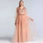 High-end Pearl Pink Dancing Prom Dresses 2020 A-Line / Princess V-Neck Puffy 3/4 Sleeve Sequins Beading Sash Floor-Length / Long Ruffle Backless Formal Dresses