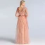 High-end Pearl Pink Dancing Prom Dresses 2020 A-Line / Princess V-Neck Puffy 3/4 Sleeve Sequins Beading Sash Floor-Length / Long Ruffle Backless Formal Dresses