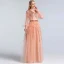 High-end Pearl Pink Dancing Prom Dresses 2020 A-Line / Princess V-Neck Puffy 3/4 Sleeve Sequins Beading Sash Floor-Length / Long Ruffle Backless Formal Dresses