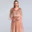High-end Pearl Pink Dancing Prom Dresses 2020 A-Line / Princess V-Neck Puffy 3/4 Sleeve Sequins Beading Sash Floor-Length / Long Ruffle Backless Formal Dresses