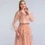 High-end Pearl Pink Dancing Prom Dresses 2020 A-Line / Princess V-Neck Puffy 3/4 Sleeve Sequins Beading Sash Floor-Length / Long Ruffle Backless Formal Dresses