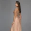 Haut de Gamme Doré Satin Transparentes Robe De Bal 2020 Princesse Col Haut Manches Courtes Ceinture Perlage Gland Fendue devant Longue Volants Robe De Ceremonie
