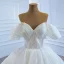 Luxury / Gorgeous White Bridal Wedding Dresses 2020 Ball Gown Off-The-Shoulder Short Sleeve Backless Appliques Lace Beading Sequins Floor-Length / Long Ruffle