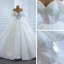 Luxury / Gorgeous White Bridal Wedding Dresses 2020 Ball Gown Off-The-Shoulder Short Sleeve Backless Appliques Lace Beading Sequins Floor-Length / Long Ruffle