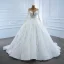 Luxury / Gorgeous White Bridal Wedding Dresses 2020 Ball Gown See-through Scoop Neck Long Sleeve Beading Sequins Chapel Train Ruffle
