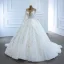 Luxury / Gorgeous White Bridal Wedding Dresses 2020 Ball Gown See-through Scoop Neck Long Sleeve Beading Sequins Chapel Train Ruffle