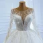 Luxury / Gorgeous White Bridal Wedding Dresses 2020 Ball Gown See-through Scoop Neck Long Sleeve Beading Sequins Chapel Train Ruffle