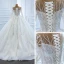 Luxury / Gorgeous White Bridal Wedding Dresses 2020 Ball Gown See-through Scoop Neck Long Sleeve Beading Sequins Chapel Train Ruffle