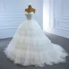 Wysokiej Klasy Białe Organza ślubna Suknie Ślubne 2020 Suknia Balowa Kochanie Bez Rękawów Bez Pleców Trenem Kaplica Wzburzyć