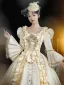 Vintage / Retro Medieval Champagne Prom Dresses 2024 Flower Lace Floor-Length / Long U-Neck Cosplay Long Sleeve A-Line / Princess Ball Gown Prom