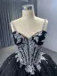 Luxe Noire Argenté Robe De Bal 2024 Bretelles croisées En Dentelle Perle Tulle Robe De Cérémonie