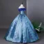 Elegant Sky Blue Prom Dresses 2026 Ball Gown Ruffle Strapless Sleeveless Backless Floor-Length / Long Formal Dresses