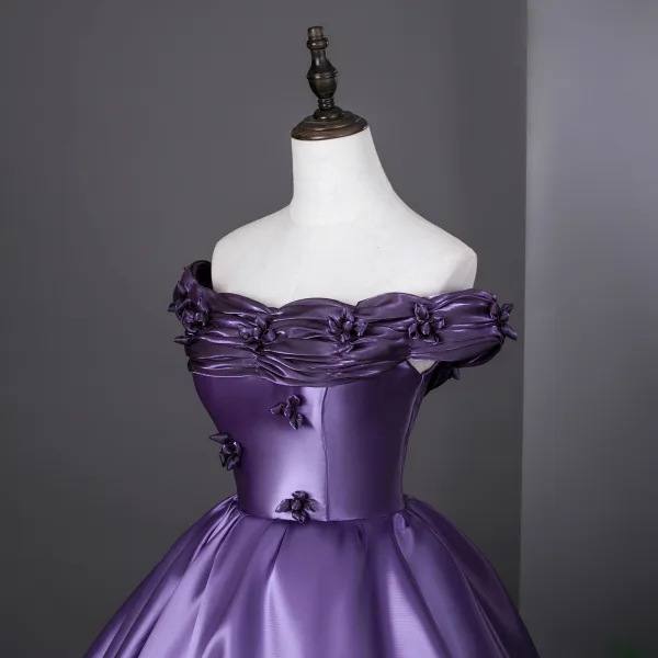 Vintage / Retro Purple Floor-Length / Long Prom Dresses 2026 Ball Gown Strapless Sleeveless Backless Formal Dresses