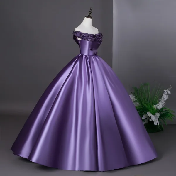 Vintage / Retro Purple Floor-Length / Long Prom Dresses 2026 Ball Gown Strapless Sleeveless Backless Formal Dresses