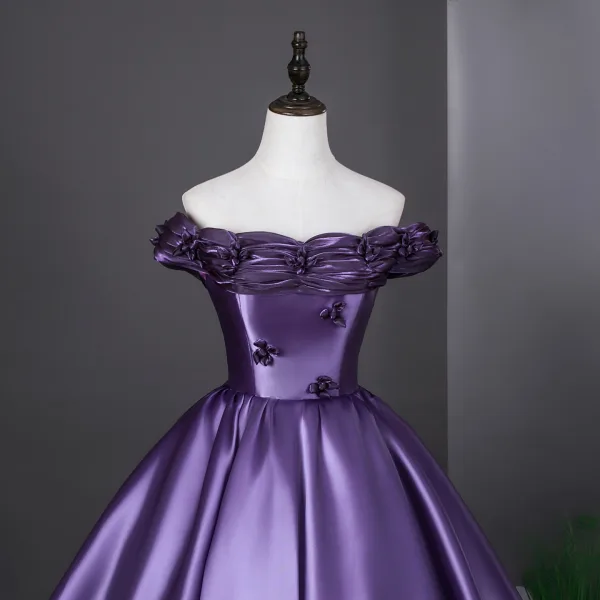Vintage / Retro Purple Floor-Length / Long Prom Dresses 2026 Ball Gown Strapless Sleeveless Backless Formal Dresses