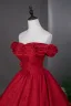 Vintage / Retro Red Prom Dresses 2026 Ball Gown Off-The-Shoulder Short Sleeve Backless Floor-Length / Long Formal Dresses