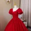Vintage / Retro Burgundy Prom Dresses 2026 Ball Gown Square Neckline Puffy Short Sleeve Backless Floor-Length / Long Formal Dresses