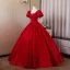 Vintage / Retro Burgundy Prom Dresses 2026 Ball Gown Square Neckline Puffy Short Sleeve Backless Floor-Length / Long Formal Dresses