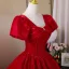 Vintage / Retro Burgundy Prom Dresses 2026 Ball Gown Square Neckline Puffy Short Sleeve Backless Floor-Length / Long Formal Dresses