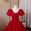 Vintage / Retro Burgundy Prom Dresses 2026 Ball Gown Square Neckline Puffy Short Sleeve Backless Floor-Length / Long Formal Dresses