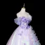 Fashion Lavender Lace Flower Appliques Prom Dresses 2026 Ball Gown Off-The-Shoulder Short Sleeve Backless Floor-Length / Long Formal Dresses