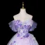 Fashion Lavender Lace Flower Appliques Prom Dresses 2026 Ball Gown Off-The-Shoulder Short Sleeve Backless Floor-Length / Long Formal Dresses