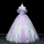 Fashion Lavender Lace Flower Appliques Prom Dresses 2026 Ball Gown Off-The-Shoulder Short Sleeve Backless Floor-Length / Long Formal Dresses