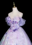 Fashion Lavender Lace Flower Appliques Prom Dresses 2026 Ball Gown Off-The-Shoulder Short Sleeve Backless Floor-Length / Long Formal Dresses