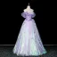 Fashion Lavender Lace Flower Appliques Prom Dresses 2026 Ball Gown Off-The-Shoulder Short Sleeve Backless Floor-Length / Long Formal Dresses