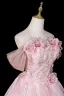 Lovely Blushing Pink Sequins Appliques Prom Dresses 2026 Ball Gown Off-The-Shoulder Short Sleeve Backless Floor-Length / Long Formal Dresses