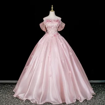 Lovely Blushing Pink Sequins Appliques Prom Dresses 2026 Ball Gown Off The Shoulder Short Sleeve Backless Floor Length Long Formal Dresses