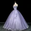 Chic / Belle Lavande Perlage En Dentelle Fleur Appliques Robe De Bal 2026 Robe Boule Encolure Dégagée Sans Manches Dos Nu Longue Robe De Ceremonie