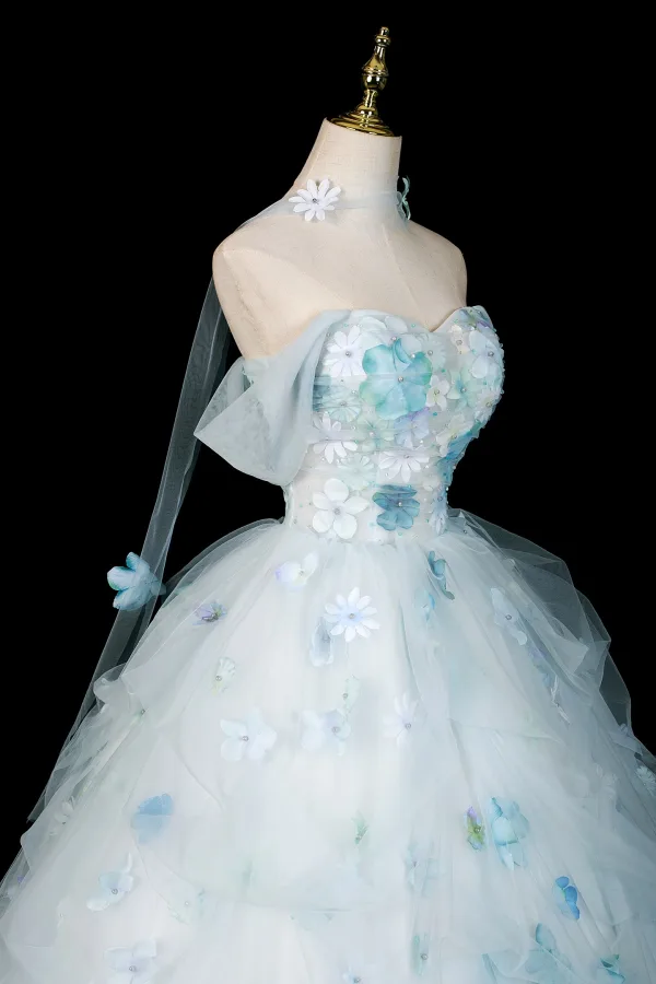 Blumenfee Himmelblau Applikationen Ballkleider 2026 Ballkleid Off Shoulder Kurze Ärmel Rückenfreies Lange Tülle Festliche Kleider