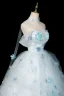 Blumenfee Himmelblau Applikationen Ballkleider 2026 Ballkleid Off Shoulder Kurze Ärmel Rückenfreies Lange Tülle Festliche Kleider