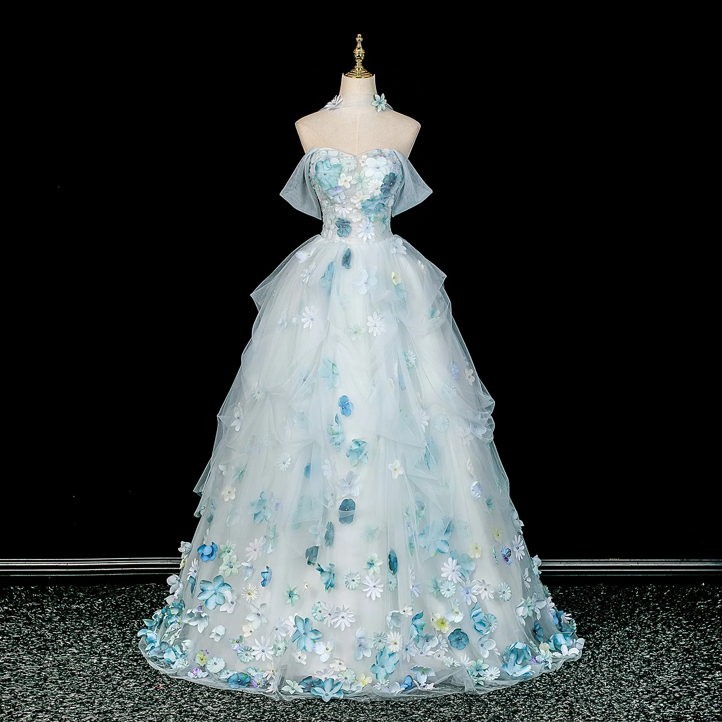 bill clinton painting with blue dress Chic A-line Light Sky Blue Chiffon Feather Long Prom Dresses Evening D main image 0
