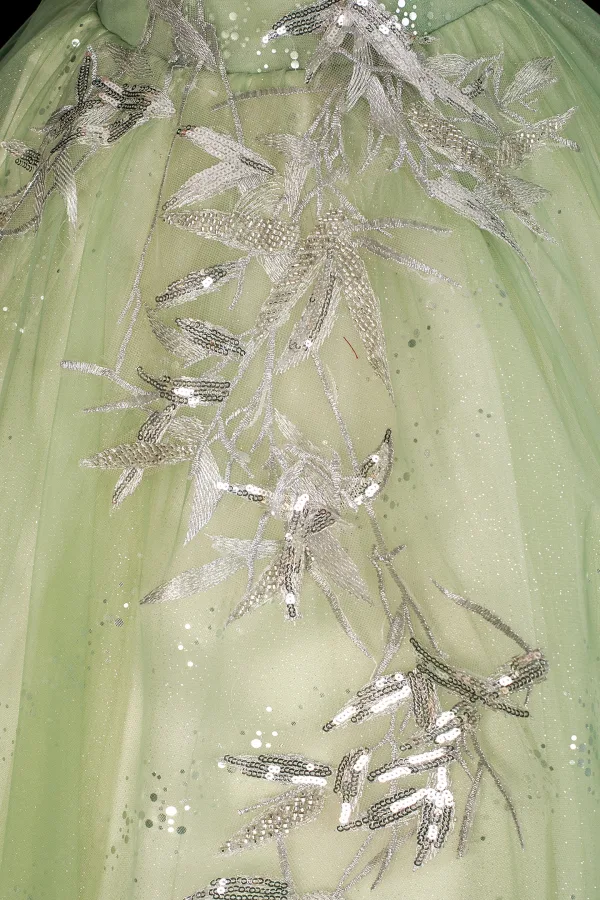 Élégant Vert Cendré Perlage En Dentelle Fleur Robe De Bal 2026 Robe Boule Bustier Sans Manches Dos Nu Longue Robe De Ceremonie