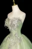Élégant Vert Cendré Perlage En Dentelle Fleur Robe De Bal 2026 Robe Boule Bustier Sans Manches Dos Nu Longue Robe De Ceremonie
