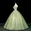 Élégant Vert Cendré Perlage En Dentelle Fleur Robe De Bal 2026 Robe Boule Bustier Sans Manches Dos Nu Longue Robe De Ceremonie