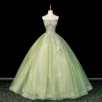 Elegante Salbeigrün Perlenstickerei Spitze Blumen Ballkleider 2026 Ballkleid Bandeau Ärmellos Rückenfreies Lange Festliche Kleider