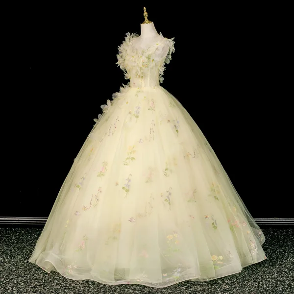 Elegante Salbeigrün Stickerei Applikationen Ballkleider 2026 Ballkleid Rundhalsausschnitt Ärmellos Rückenfreies Lange Festliche Kleider